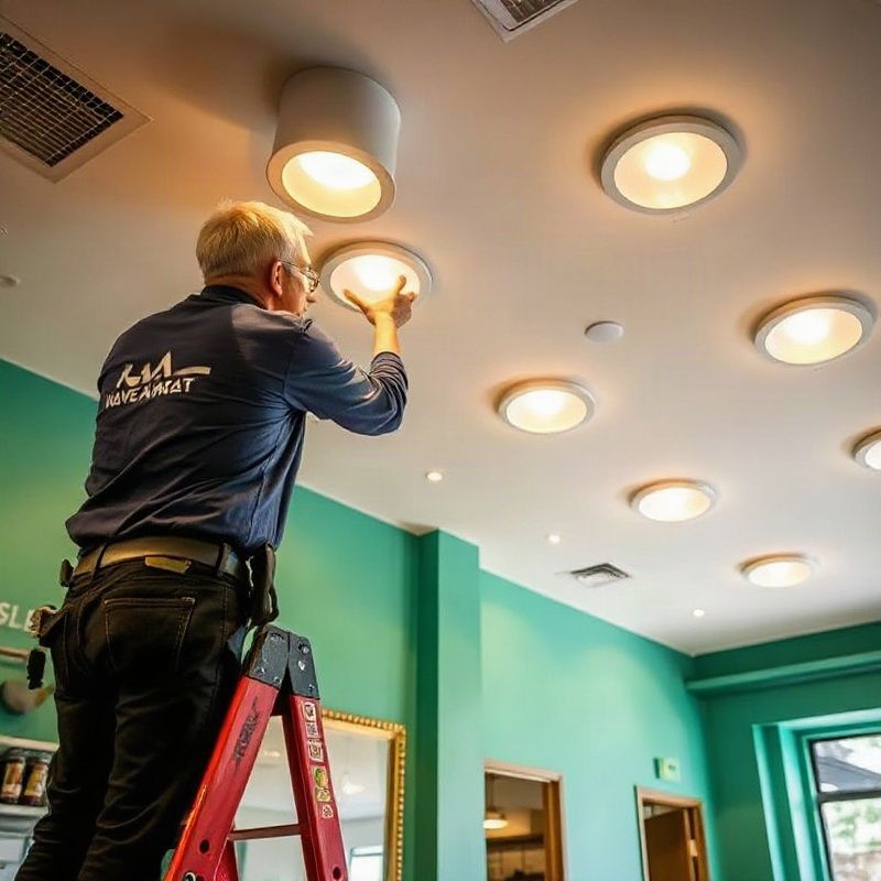 Instalación de downlights LED en interior comercial